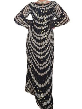 Roberto Cavalli Magnifcant Silk Gold Black Pearl Caftan Kaftan Dress